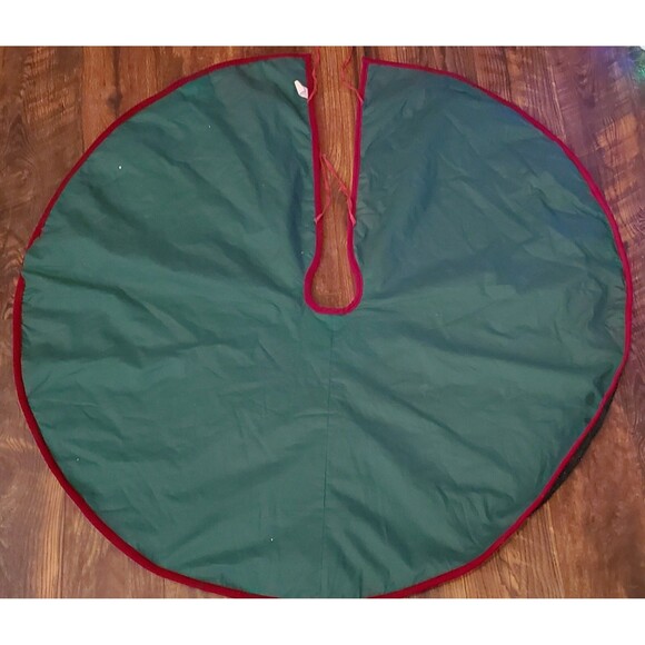 Santa Snowman Christmas Tree Skirt Green Sparkly 43" Primitive Vtg Y2K Applique - Picture 7 of 9